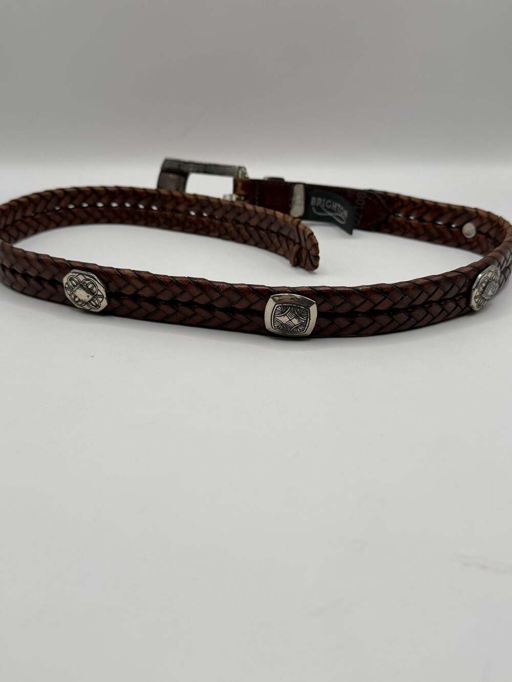 Brighton Q2108 Braided Leather Belt Size XS / 26 Brown Silver